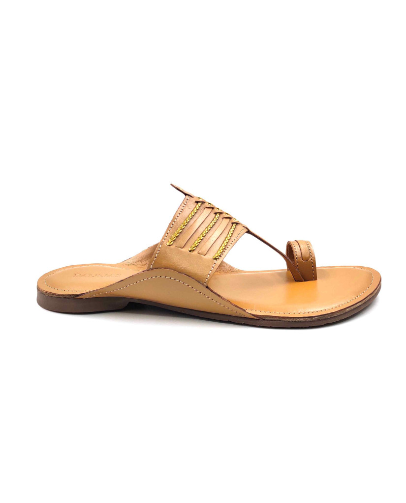 99: Beige Leather Toe-Ring Kolhapuri Chappal
