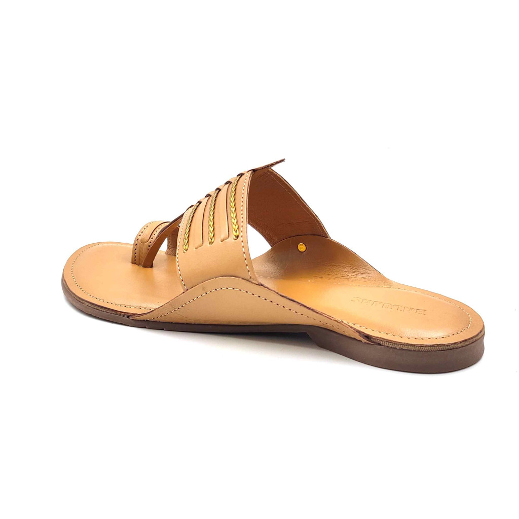 99: Beige Leather Toe-Ring Kolhapuri Chappal