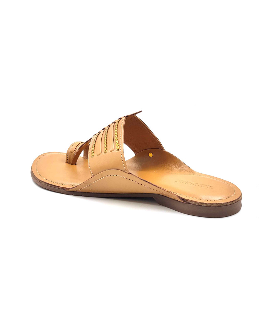 99: Beige Leather Toe-Ring Kolhapuri Chappal