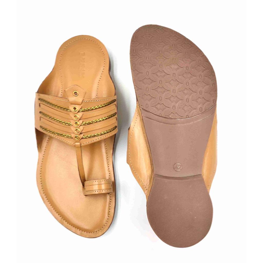 99: Beige Leather Toe-Ring Kolhapuri Chappal