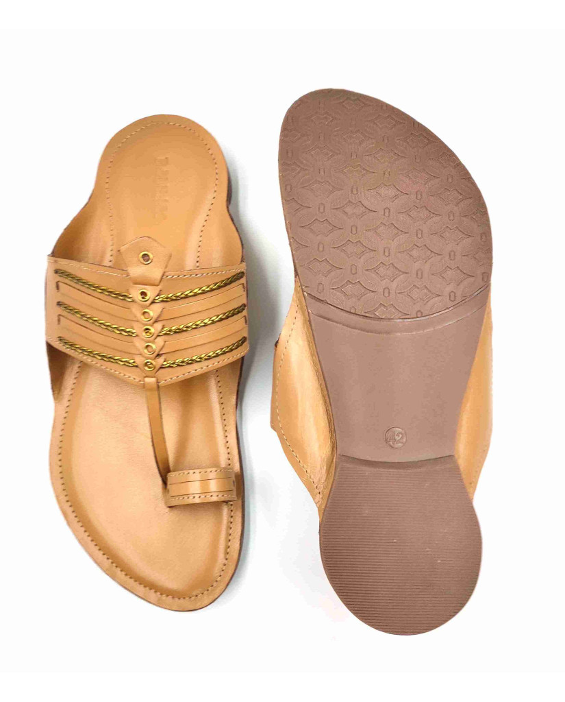 99: Beige Leather Toe-Ring Kolhapuri Chappal