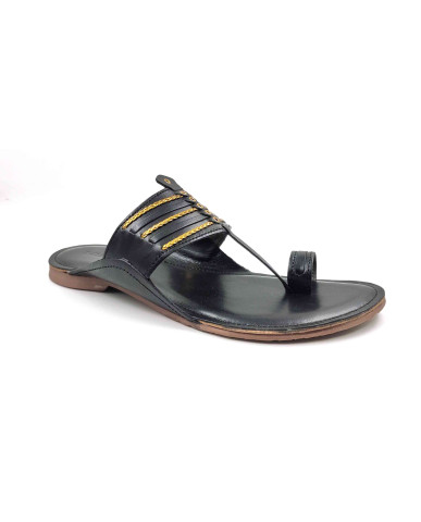 99: Black Leather Toe-Ring Kolhapuri Chappal