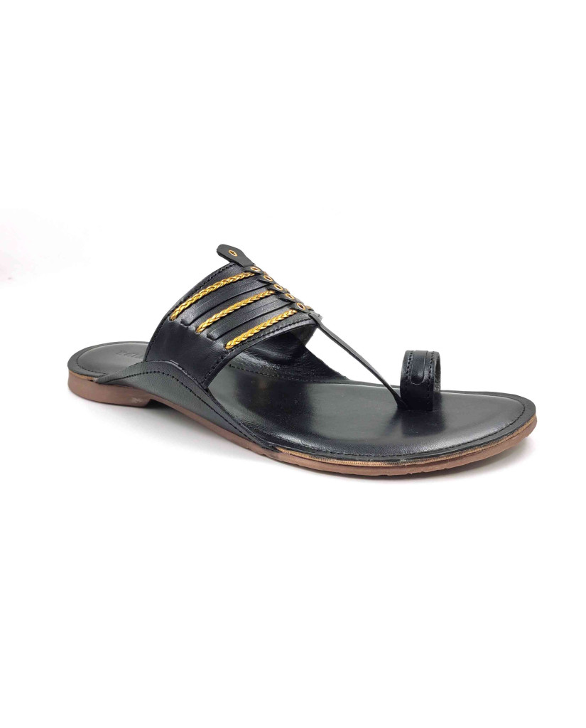 99: Black Leather Toe-Ring Kolhapuri Chappal