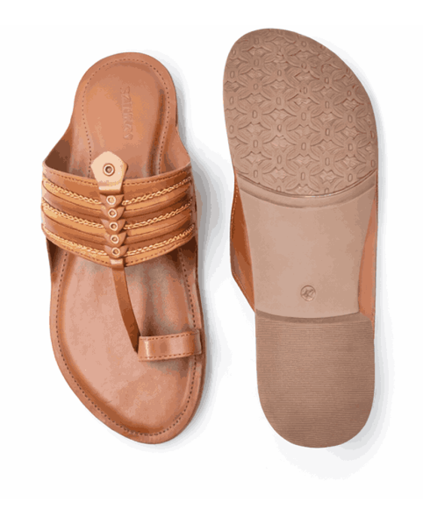 99: Chiku Leather Toe-Ring Kolhapuri Chappal