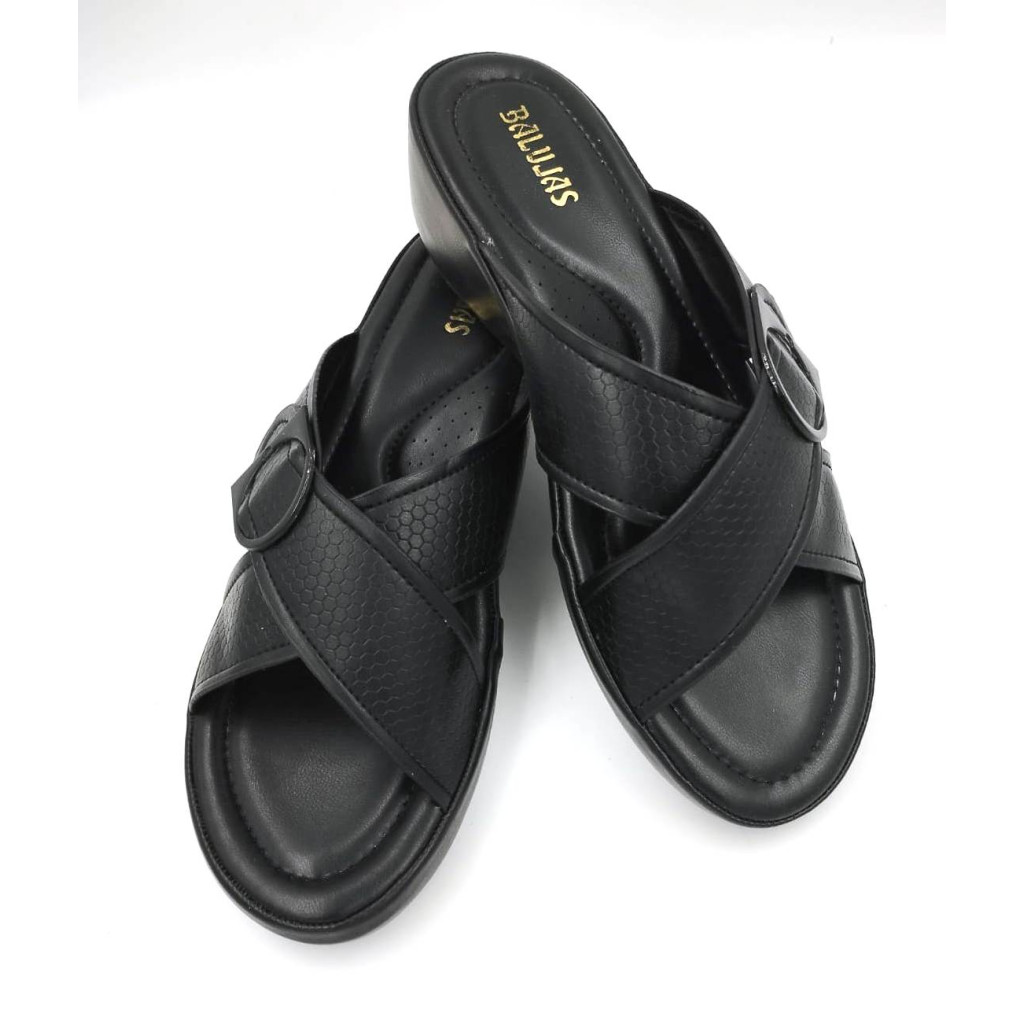 F45-5756: Balujas Black Wedge Heel Ladies Slipper