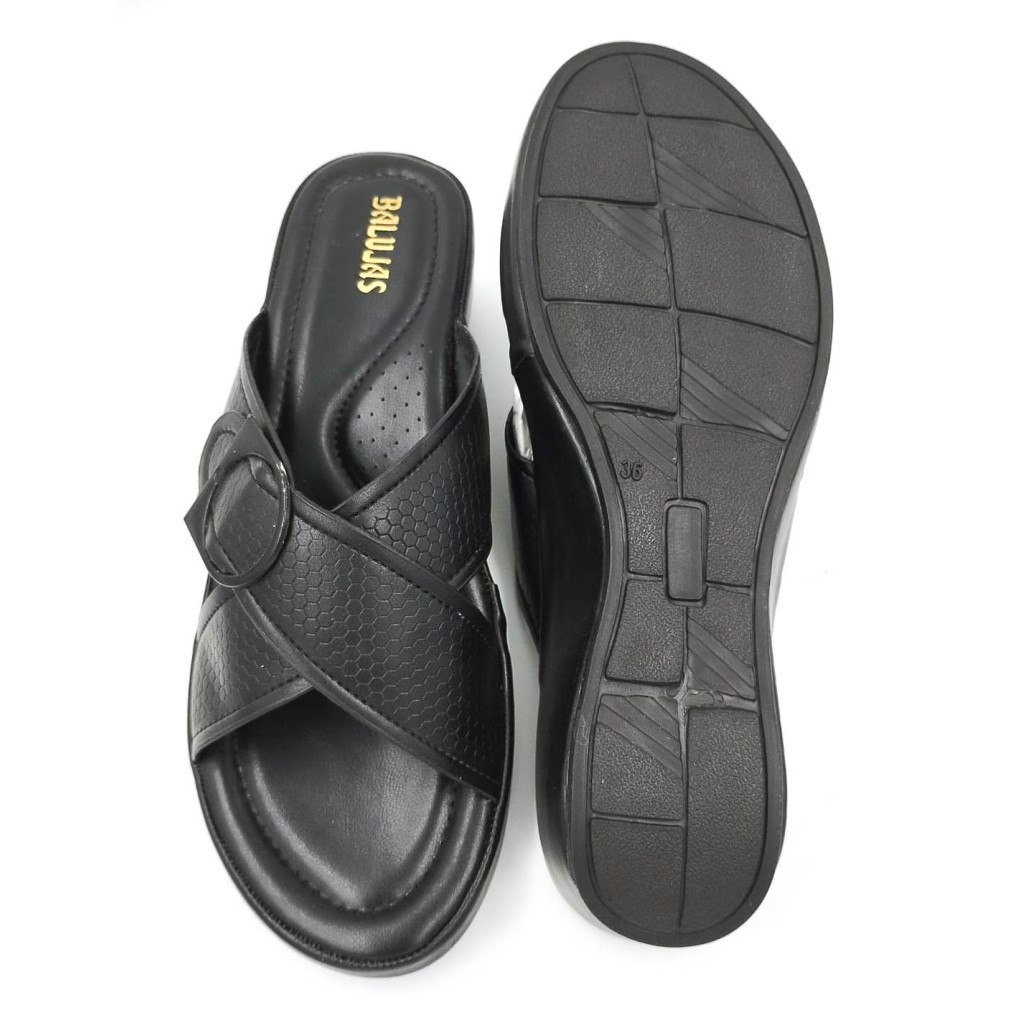 F45-5756: Balujas Black Wedge Heel Ladies Slipper