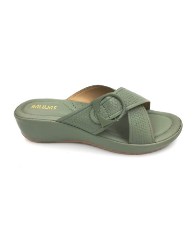 F45-5756: Balujas Green Wedge Heel Ladies Slipper