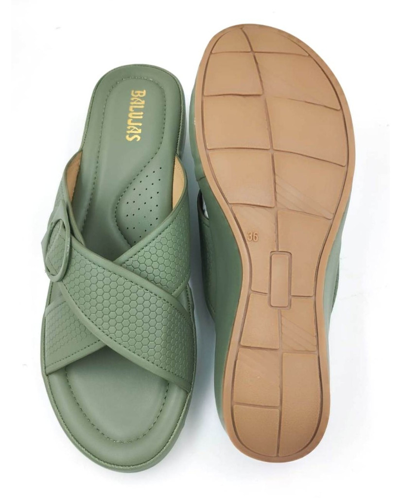 F45-5756: Balujas Green Wedge Heel Ladies Slipper
