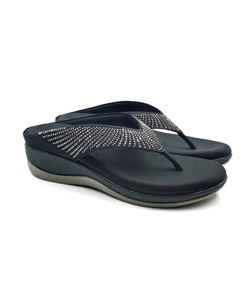 6337: Balujas Black Wedge Heel Ladies Slipper