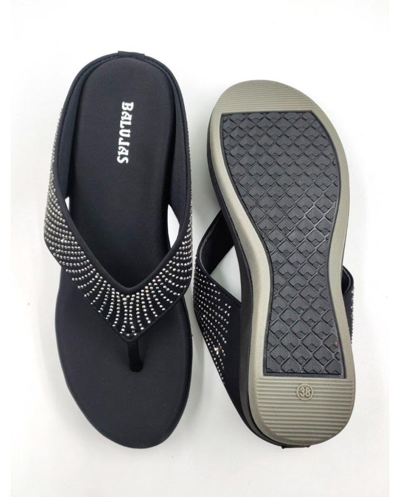 6337: Balujas Black Wedge Heel Ladies Slipper
