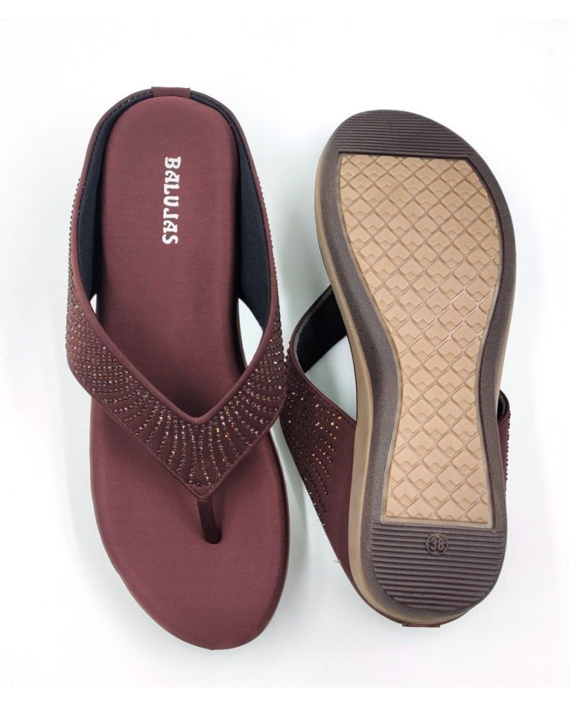 6337: Balujas Brown Wedge Heel Ladies Slipper
