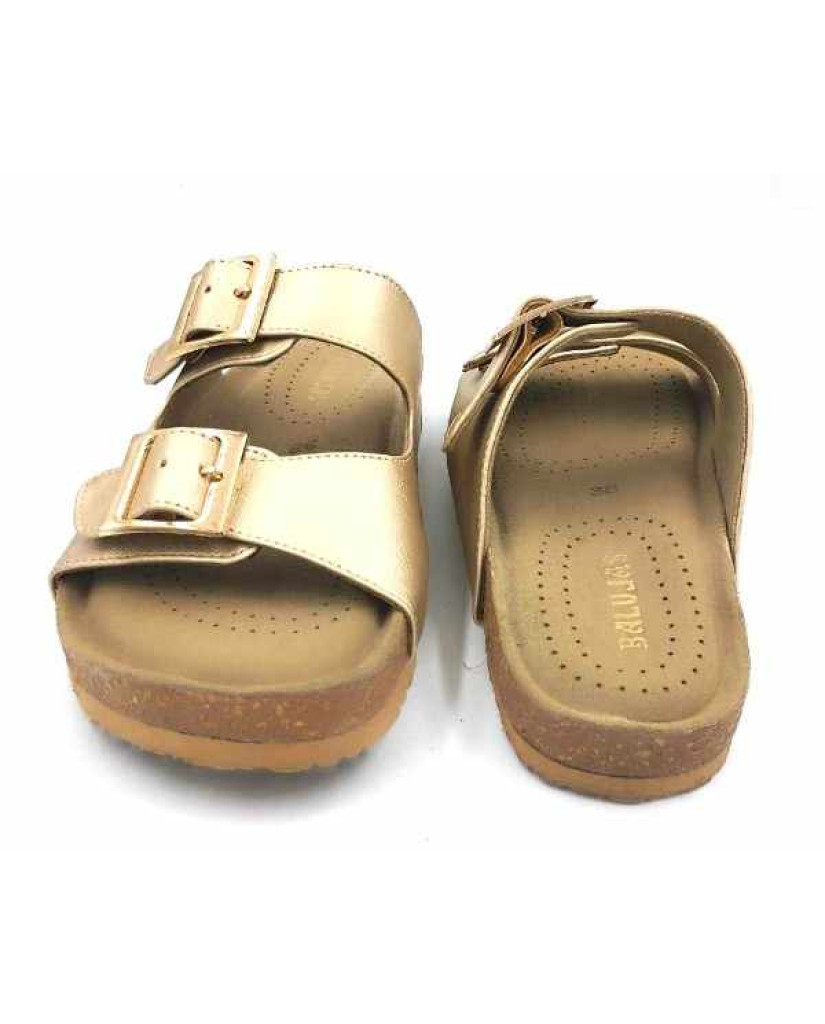 Bal-250 : Balujas Gold Flat Ladies Slippers