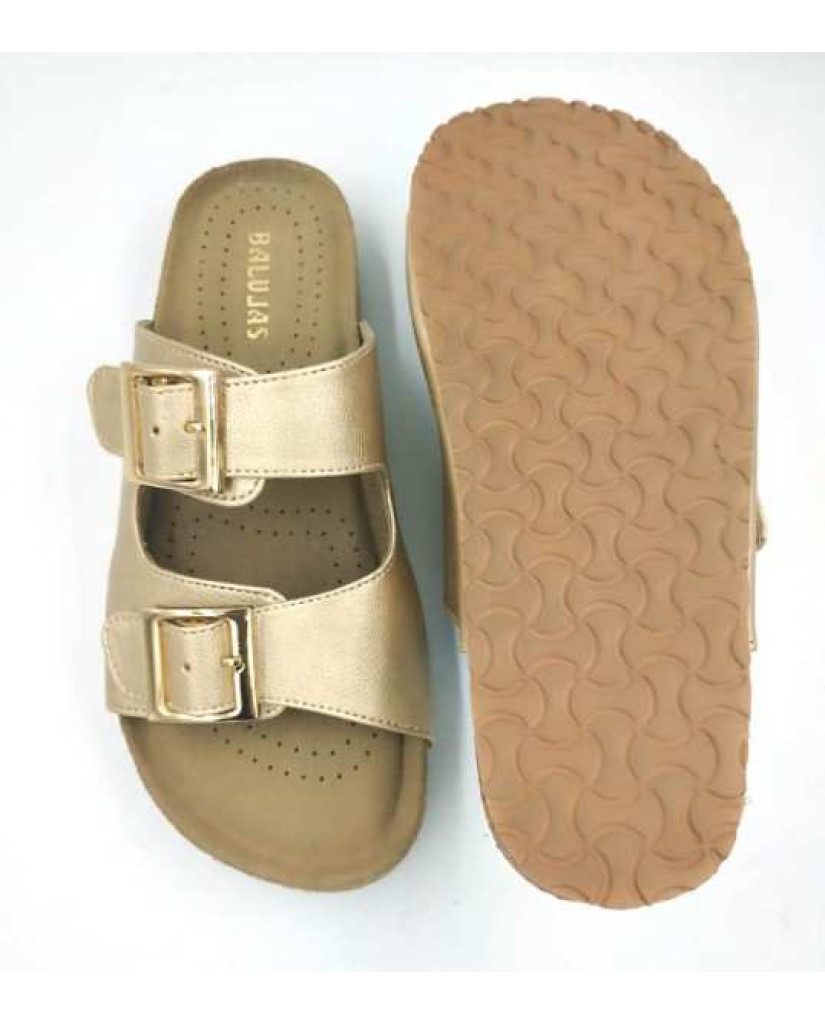 Bal-250 : Balujas Gold Flat Ladies Slippers