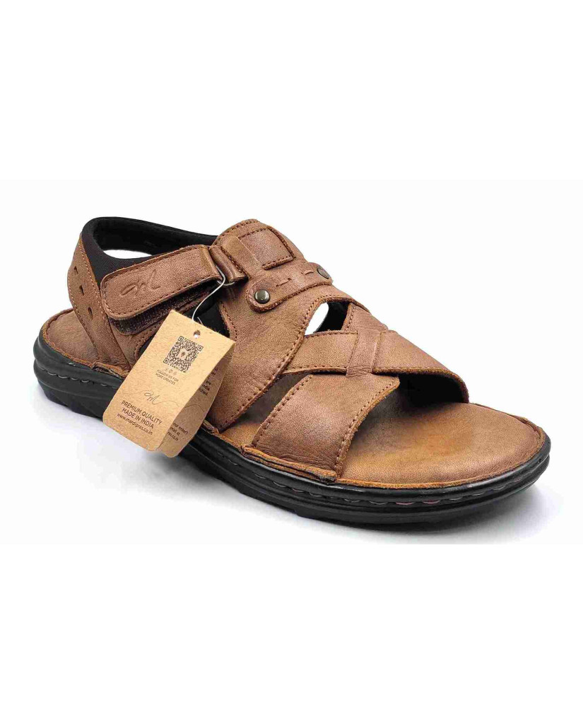 5438: Mardi Geas Tan Trail Cross Weave Comfort Sandal