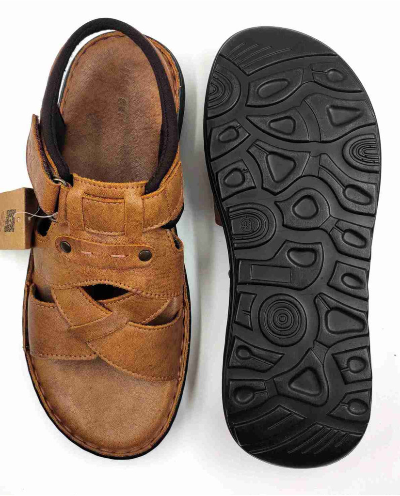 5438: Mardi Geas Tan Trail Cross Weave Comfort Sandal