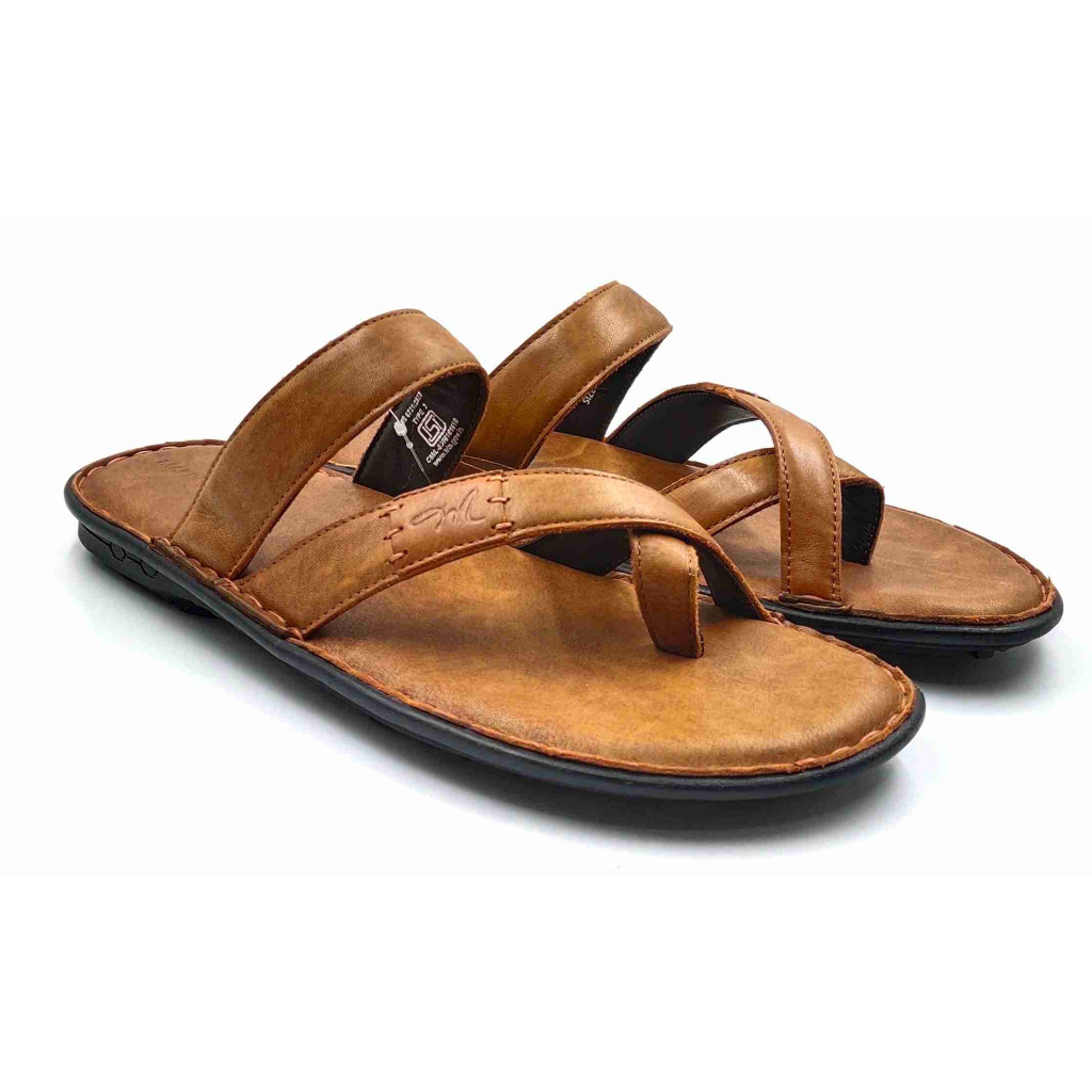 5633: Mardi Gras Men Tan Nova Toe Open Leather Chappals
