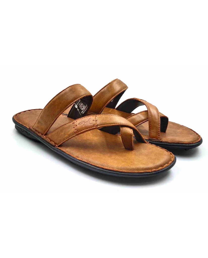5633: Mardi Gras Men Tan Nova Toe Open Leather Chappals