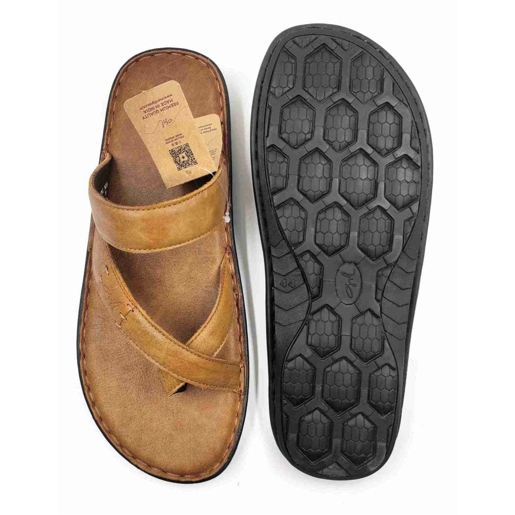 5633: Mardi Gras Men Tan Nova Toe Open Leather Chappals
