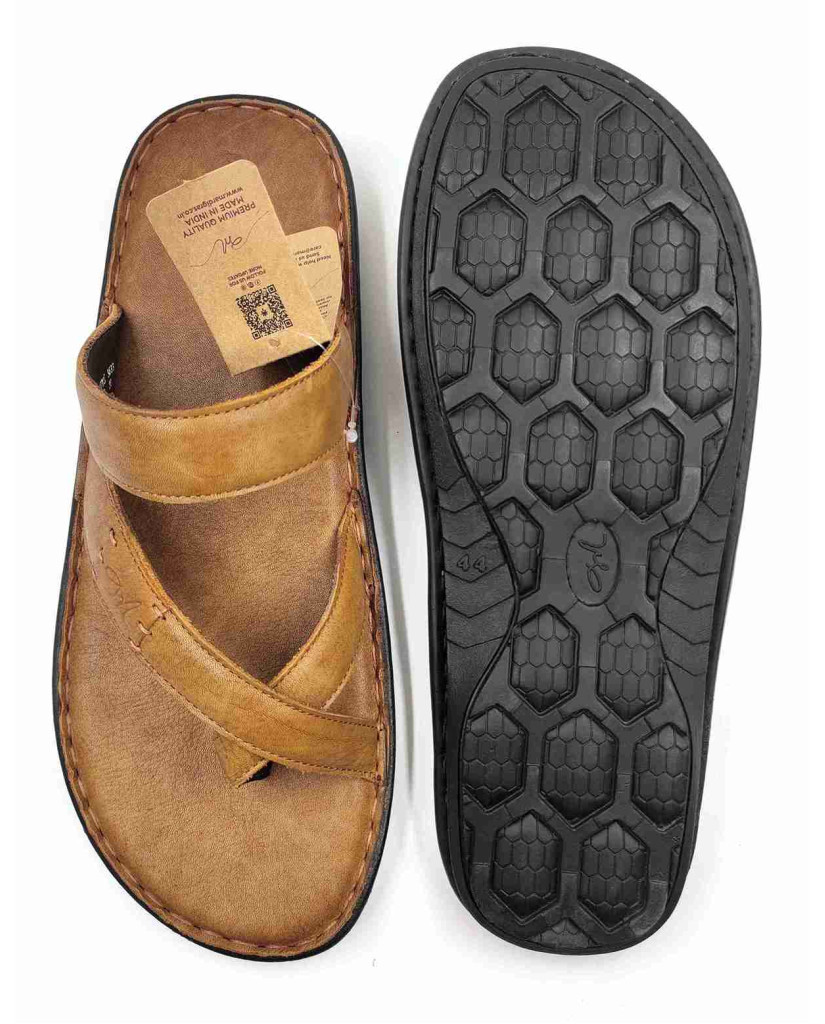 5633: Mardi Gras Men Tan Nova Toe Open Leather Chappals