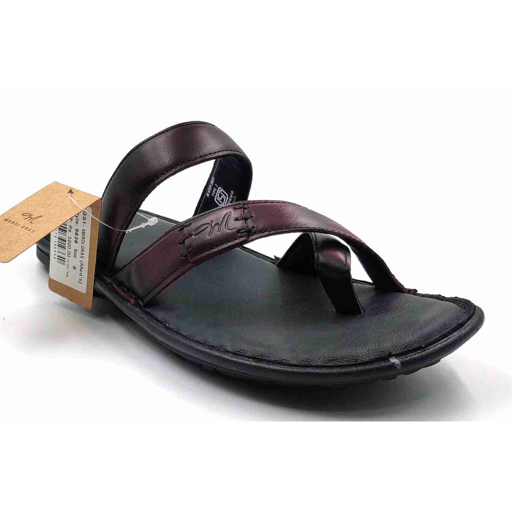 5636: Mardi Gras Men Burgundy Nova Toe Open Leather Chappals
