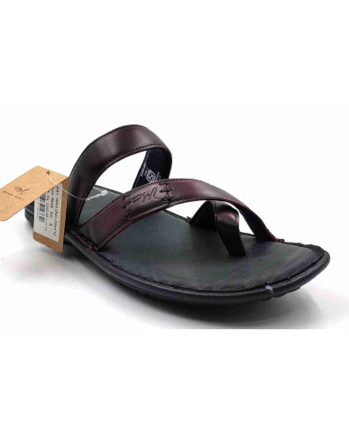5636: Mardi Gras Men Burgundy Nova Toe Open Leather Chappals