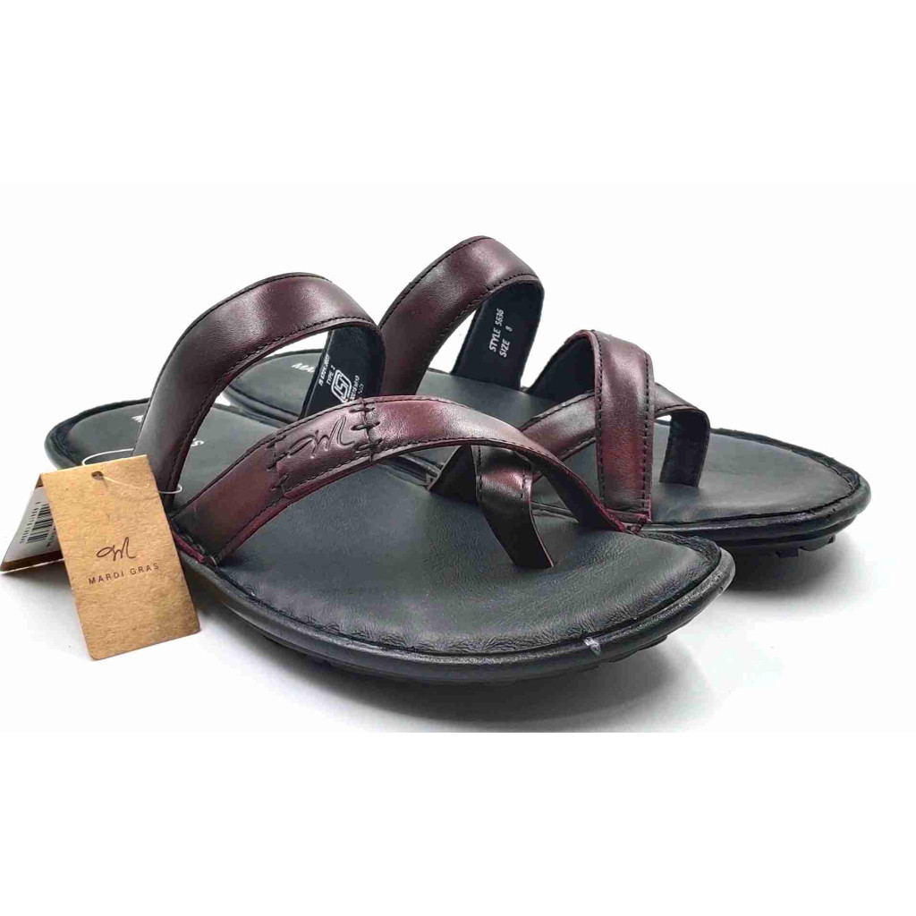 5636: Mardi Gras Men Burgundy Nova Toe Open Leather Chappals