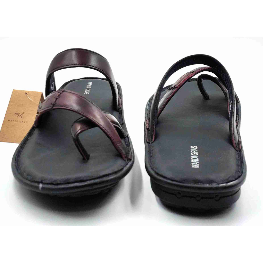 5636: Mardi Gras Men Burgundy Nova Toe Open Leather Chappals