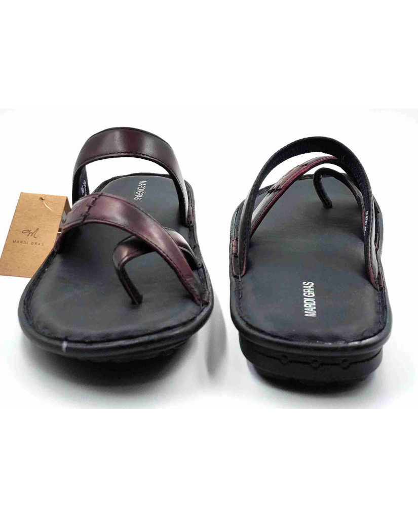 5636: Mardi Gras Men Burgundy Nova Toe Open Leather Chappals