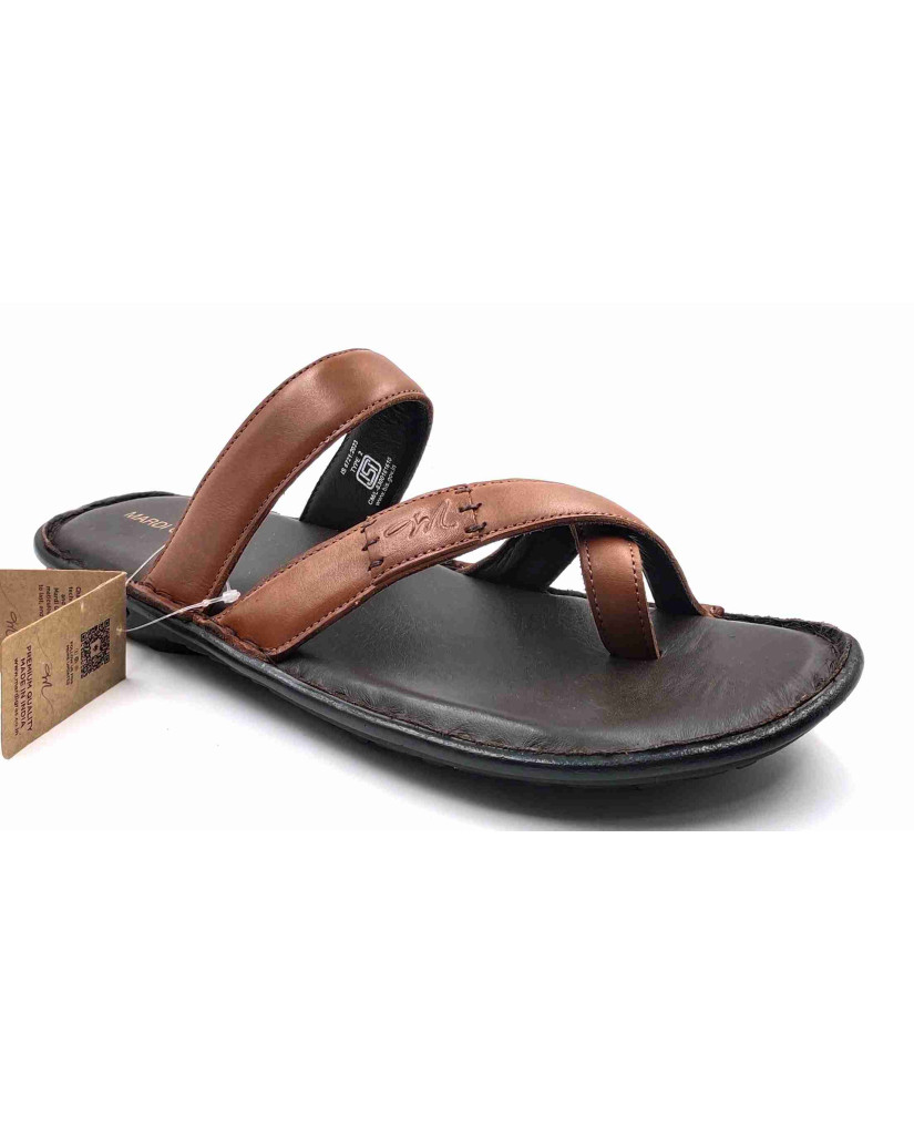 5638: Mardi Gras Men Tan Nova Toe Open Leather Chappals