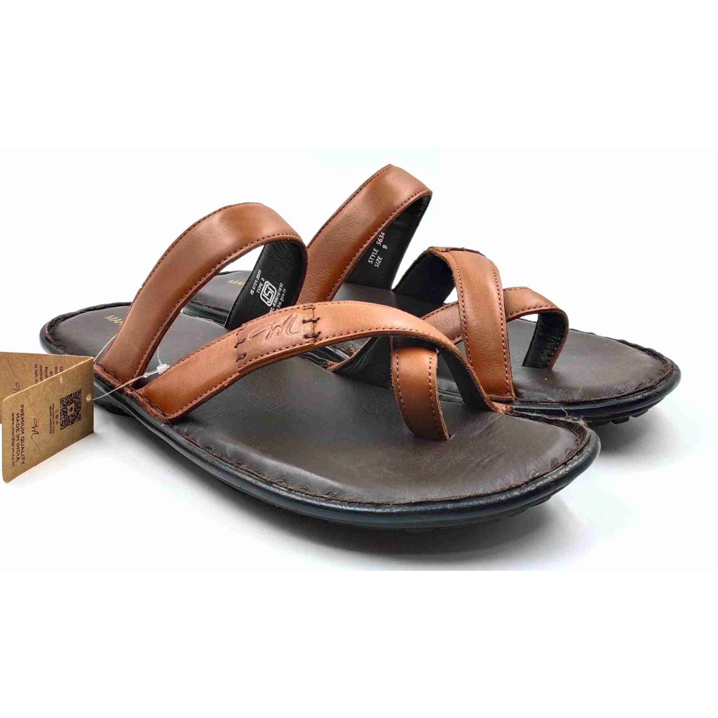 5638: Mardi Gras Men Tan Nova Toe Open Leather Chappals
