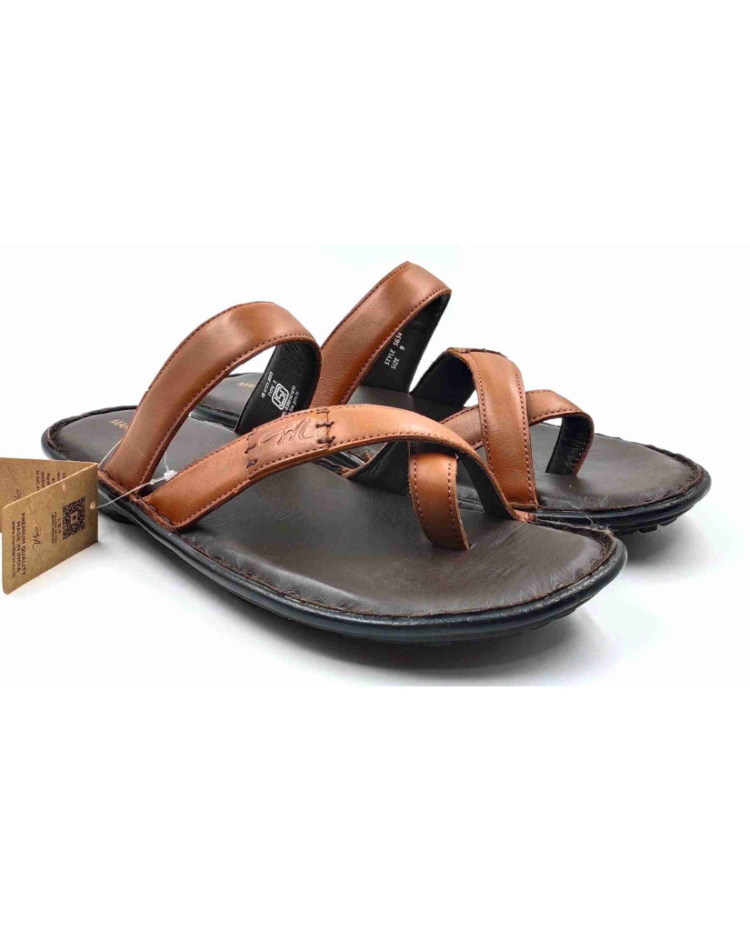 5638: Mardi Gras Men Tan Nova Toe Open Leather Chappals