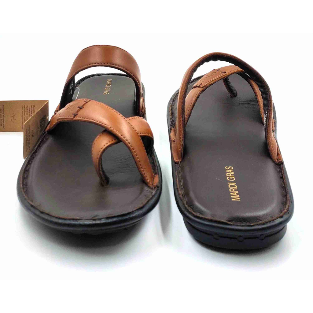 5638: Mardi Gras Men Tan Nova Toe Open Leather Chappals