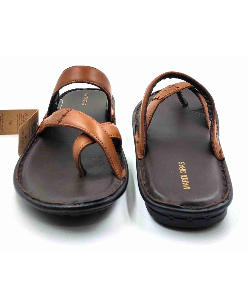 5638: Mardi Gras Men Tan Nova Toe Open Leather Chappals