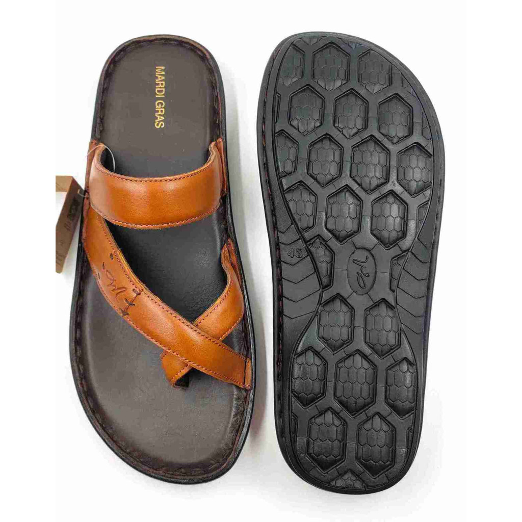 5638: Mardi Gras Men Tan Nova Toe Open Leather Chappals