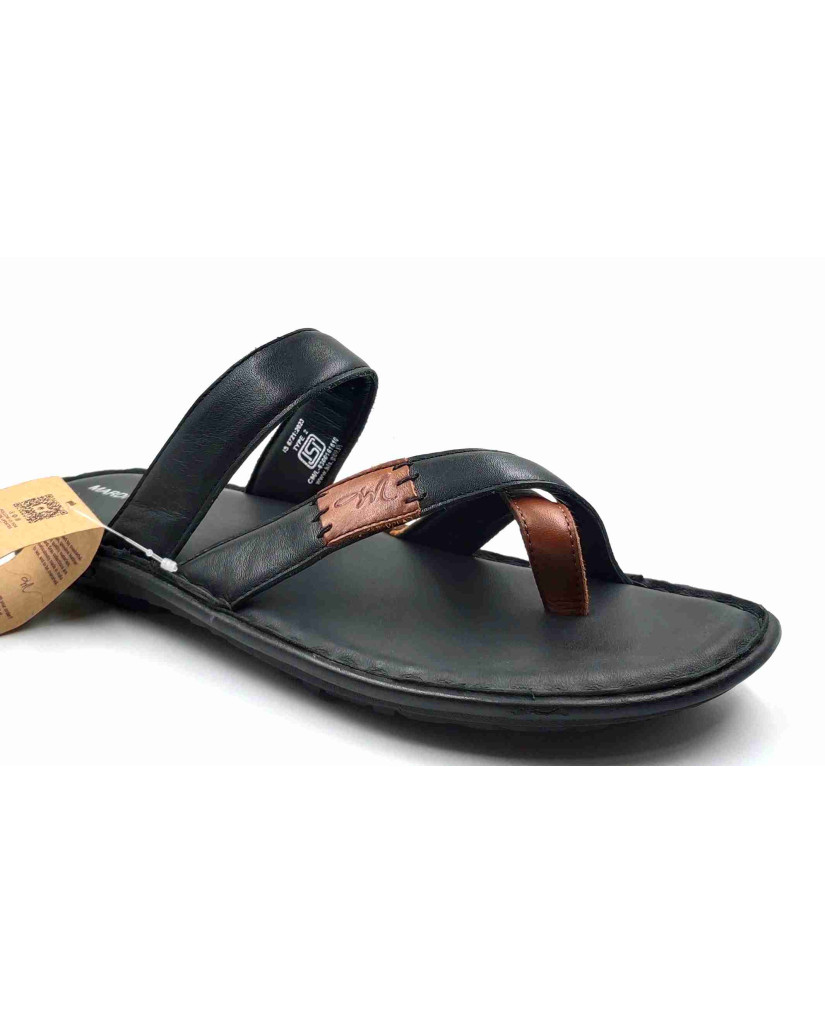 5639: Mardi Geas Men Black Nova Toe Open Leather Chappals