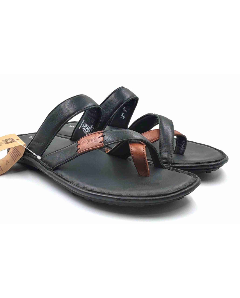 5639: Mardi Geas Men Black Nova Toe Open Leather Chappals