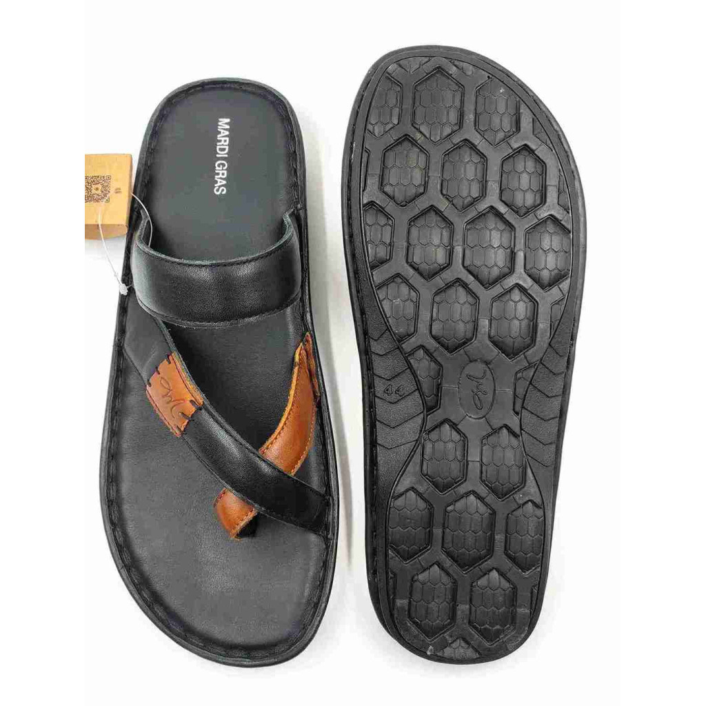 5639: Mardi Geas Men Black Nova Toe Open Leather Chappals