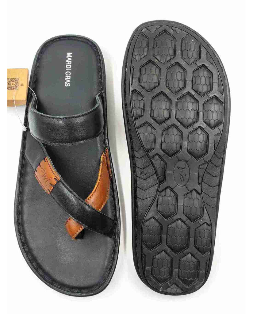 5639: Mardi Geas Men Black Nova Toe Open Leather Chappals
