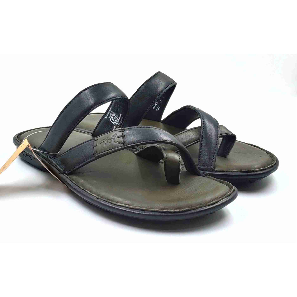 5639: Mardi Geas Men Olive Nova Toe Open Leather Chappals