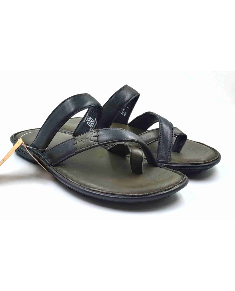 5639: Mardi Geas Men Olive Nova Toe Open Leather Chappals
