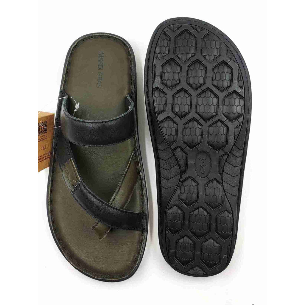 5639: Mardi Geas Men Olive Nova Toe Open Leather Chappals