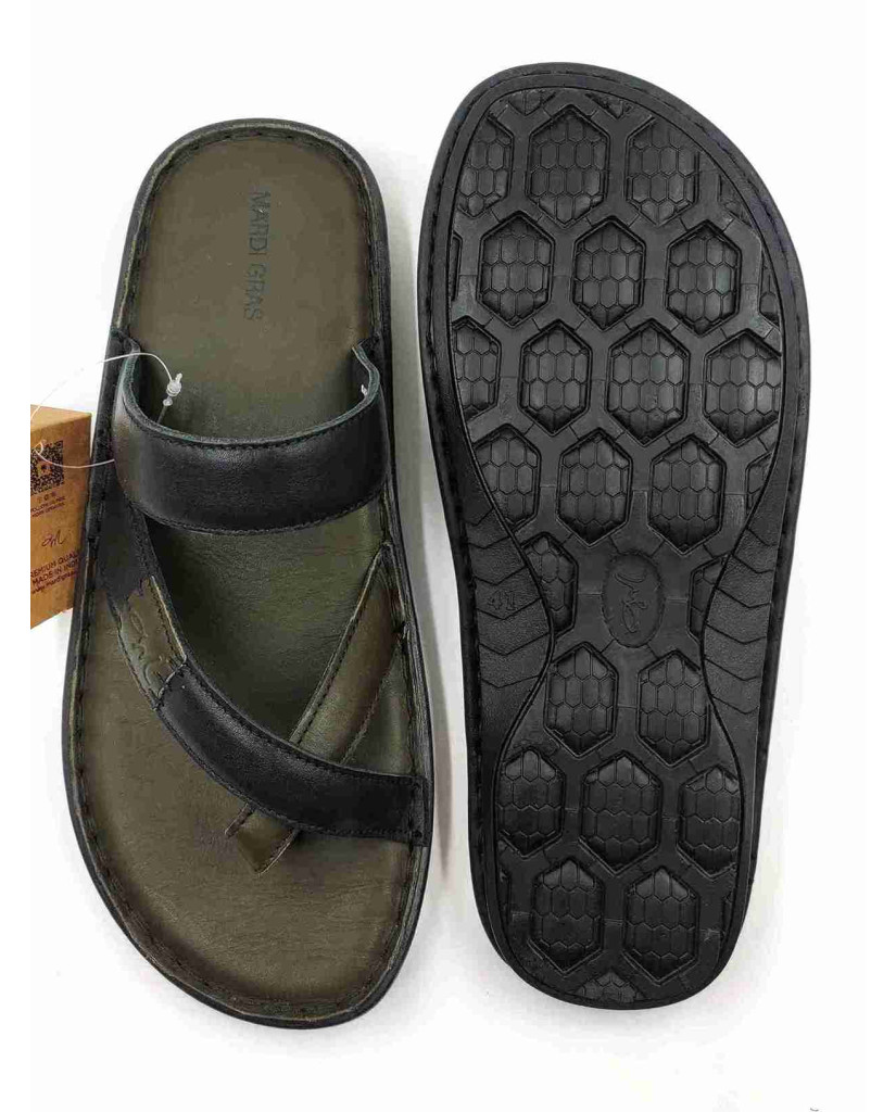 5639: Mardi Geas Men Olive Nova Toe Open Leather Chappals
