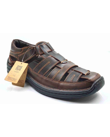 7453: Mardi Gras Tan Barron Cross Panel Fisherman Sandal