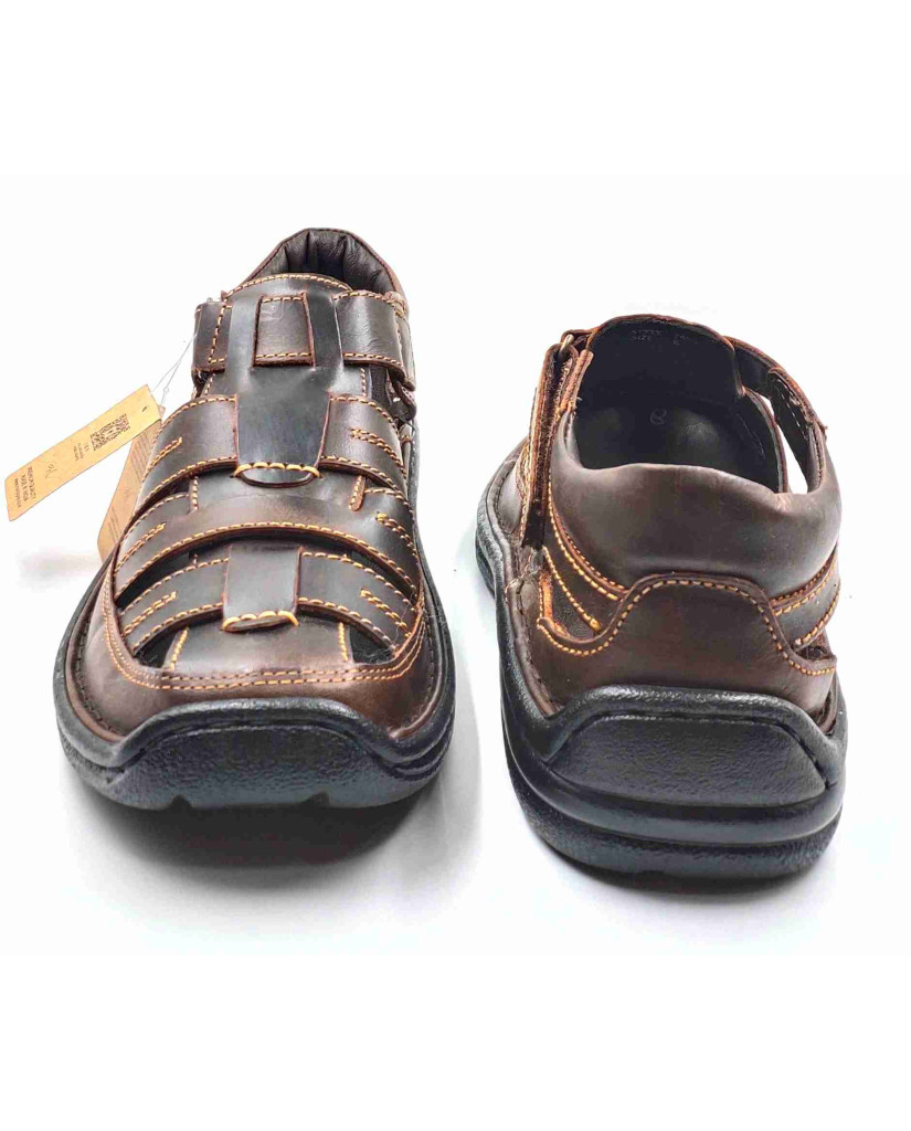 7453: Mardi Gras Tan Barron Cross Panel Fisherman Sandal