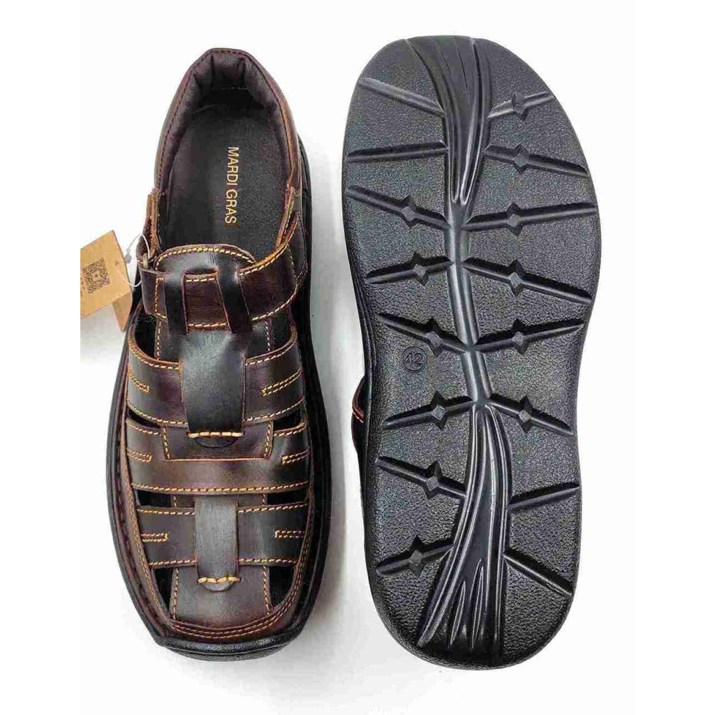 7453: Mardi Gras Tan Barron Cross Panel Fisherman Sandal