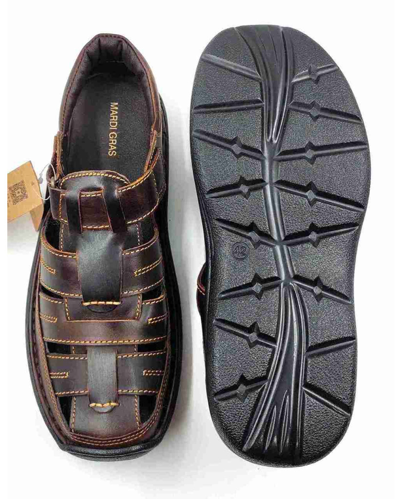 7453: Mardi Gras Tan Barron Cross Panel Fisherman Sandal