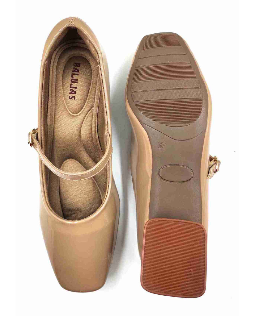 H-13 STRAP Balujas Women Beige Block Heel Belly