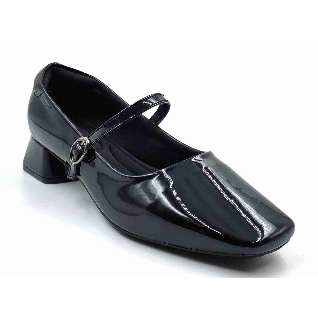 H-13 STRAP Balujas Women Black Block Heel Belly