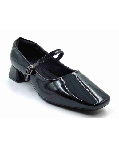 H-13 STRAP Balujas Women Black Block Heel Belly