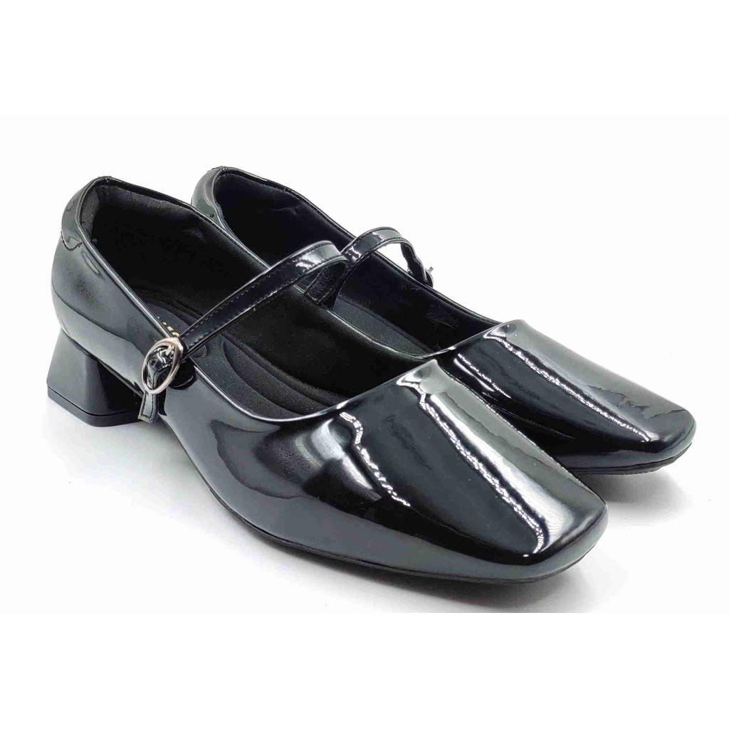 H-13 STRAP Balujas Women Black Block Heel Belly